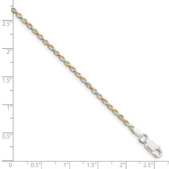 1.8mm Sterling Silver & 10k Yellow Gold Plated D/C Rope Chain, 20 Inch - Picture 2 of 5